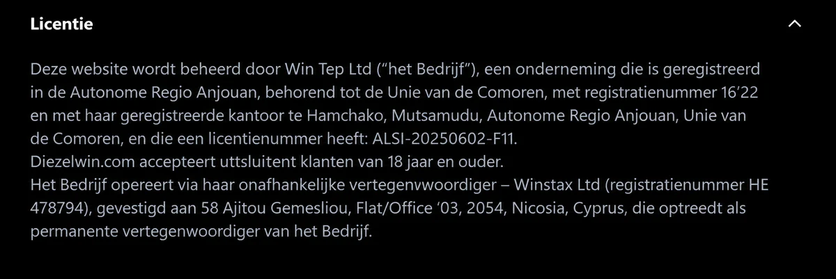 dieselwin casino licentie